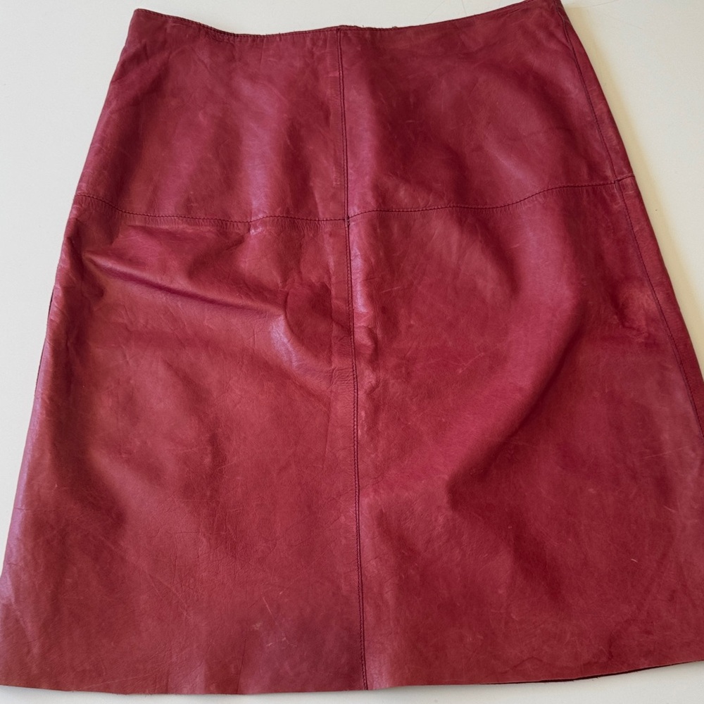 Banana Republic Deep Red Leather A-Line Skirt
